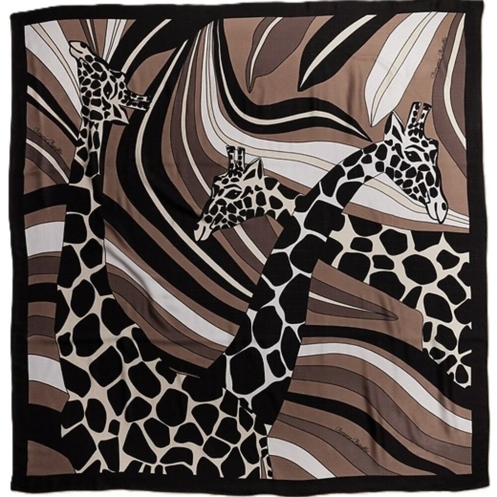 NWOT Banana Republic Large Wool Herringbone Aracar Scarf Wrap Giraffes
